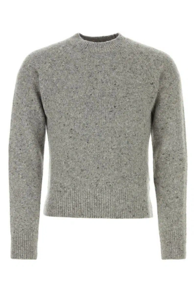 Shop Ami Alexandre Mattiussi Ami Man Melange Grey Wool Blend Sweater In Gray