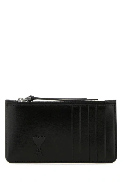 Shop Ami Alexandre Mattiussi Ami Unisex Black Leather Card Holder