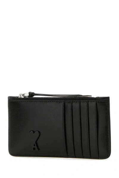 Shop Ami Alexandre Mattiussi Ami Unisex Black Leather Card Holder