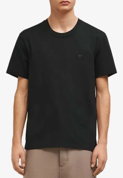 Shop Ami Alexandre Mattiussi Ami De Coeur Embroidered T-shirt In Black