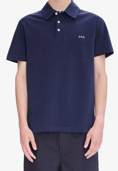 Shop Apc Austin Logo Embroidered Polo T-shirt In Blue