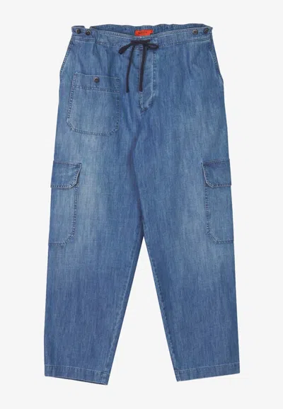 Shop Barena Venezia Bricon Hoc Mid-rise Cargo Jeans In Blue