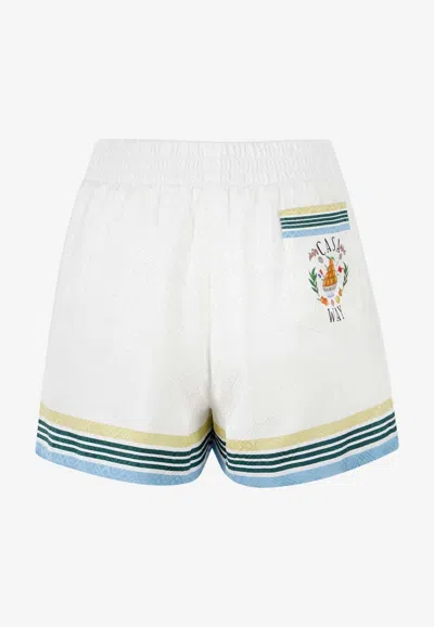 Shop Casablanca Casa Way Printed  Silk Shorts In White