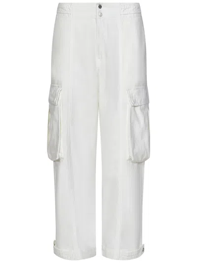 Shop Frame Denim Wide Leg Cargo Trousers In Bianco