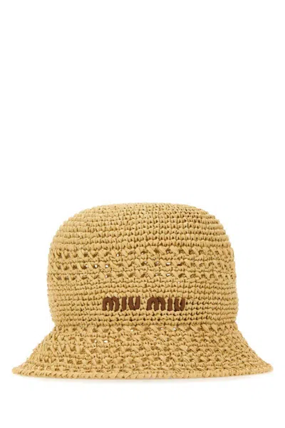 Shop Miu Miu Hats And Headbands In Beige O Tan
