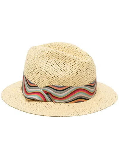 Shop Paul Smith Ribbon-detail Straw Fedora Hat In Beige