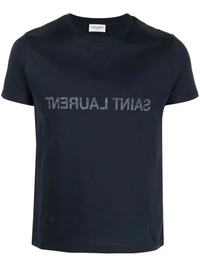 Shop Saint Laurent Reverse Logo-print Cotton T-shirt In Black