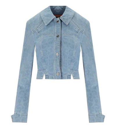 Shop Stine Goya Sammie Cropped Denim Jacket In Blue