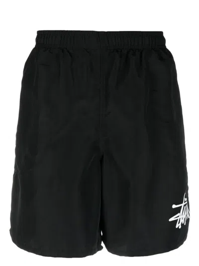 Shop Stussy Stüssy Logo Nylon Shorts In Black