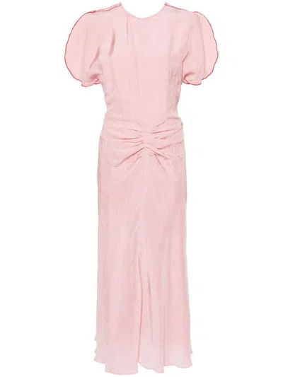 Shop Victoria Beckham Midi Dress Curled Waist Clothing In Pink & Purple