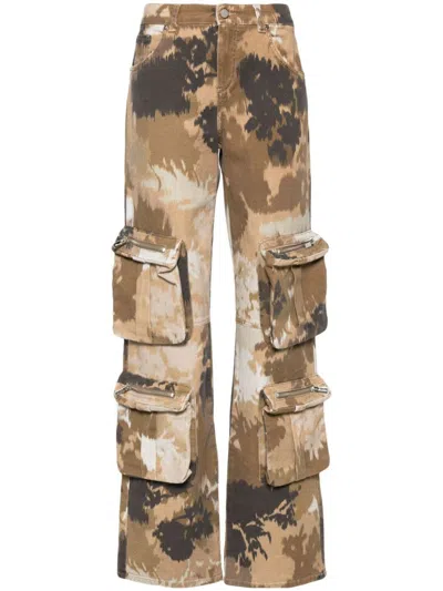 Shop Blumarine Camouflage Print Cargo Trousers In Beige