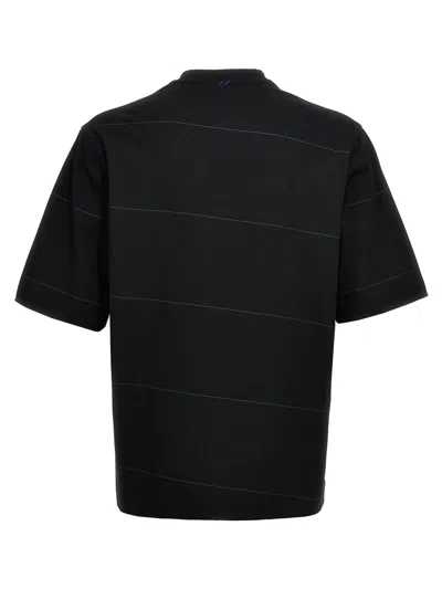 Shop Burberry Logo Embroidery Striped T-shirt In Black
