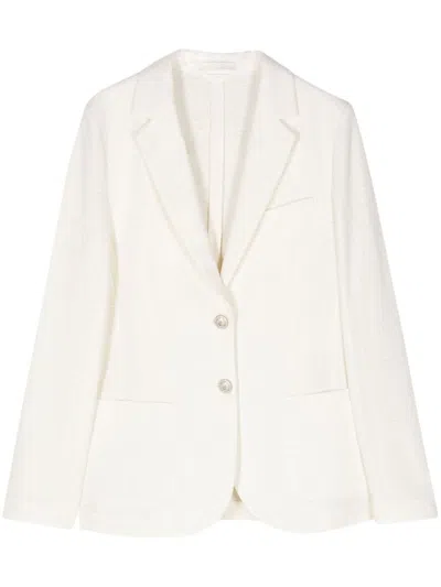 Shop Circolo 1901 Linen And Cotton Blend Single-breasted Jacket In White
