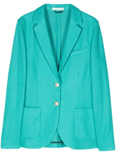 Shop Circolo 1901 Linen And Cotton Blend Single-breasted Jacket In Green