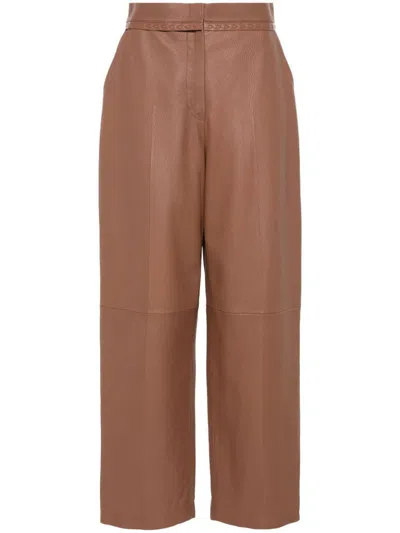 Shop Fendi Leather Pants Clothing In Brown