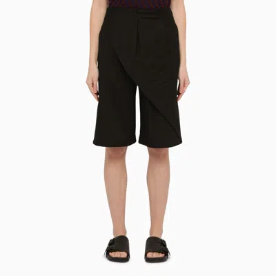Shop Loewe Black Cotton Pleated Shorts