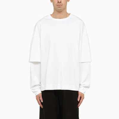Shop Darkpark | White Cotton T-shirt With Double Sleeves