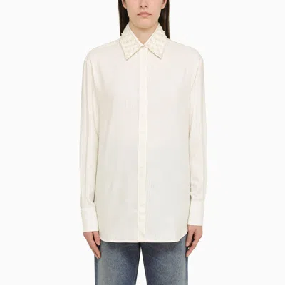 Shop Golden Goose | White Silk Blend Shirt With Pearl Collar
