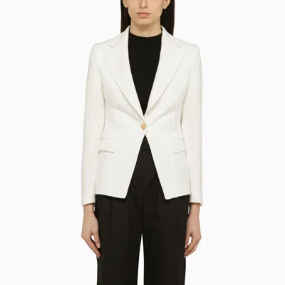 Shop Tagliatore Single-breasted White Linen-blend Jacket