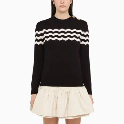 Shop Patou Navy Blue Cotton And Wool Jumper With White Detailing