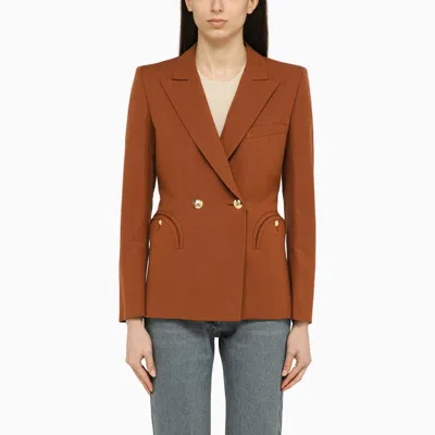 Shop Blazé Milano Amara Rust-coloured Linen And Cotton Jacket In Red