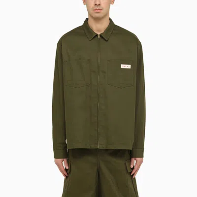 Shop Marni | Dark Green Cotton Zipped Shirt Jacket