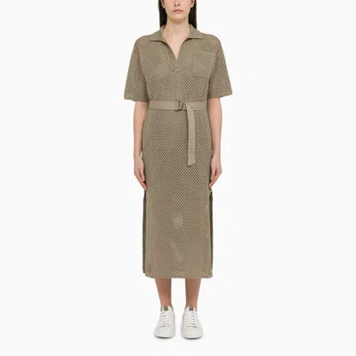 Shop Brunello Cucinelli | Net Openwork Knit Dress In Linen Blend In Brown