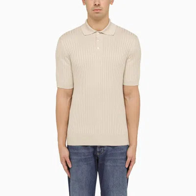 Shop Brunello Cucinelli | Rope-coloured Cotton Ribbed Polo Shirt In Beige