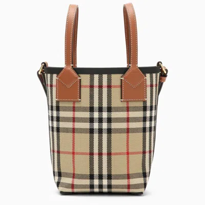 Shop Burberry | Small London Tote Bag In Check In Beige