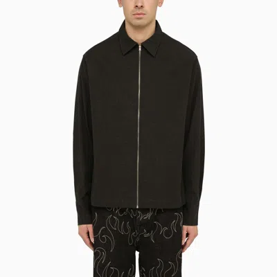 Shop Airei | Black Cotton Zipped Shirt Jacket