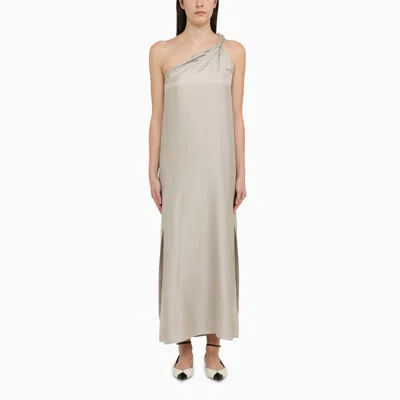 Loulou Studio Adela Midikleid Aus Seiden-twill Mit Asymmetrischer Schulterpartie In Metal