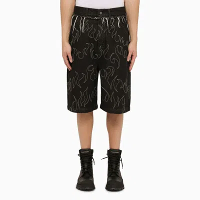 Shop Airei Black Washed Denim Bermuda Shorts With Embroidery