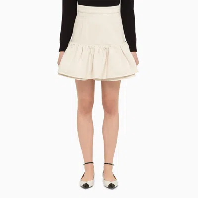 Patou White Cotton Flounced Mini Skirt In White
