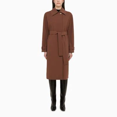 Shop Harris Wharf London Trench-coat Marron À Double Boutonnage Avec Ceinture In Brown