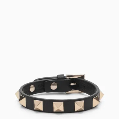 Shop Valentino Leather Bracelet With Gold Studs In Black