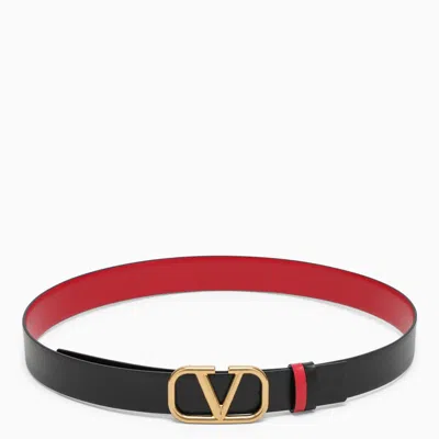Shop Valentino Vlogo Signature Black/red Leather Belt