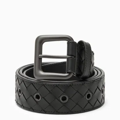 Shop Bottega Veneta Black Belt In Woven Leather