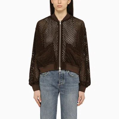 Shop Swd By S.w.o.r.d. Brown Perforated Leather Bomber Jacket
