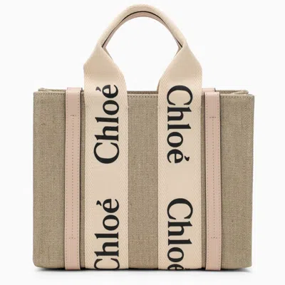 Shop Chloé | Woody Little Bag In Beige Canvas In Pink