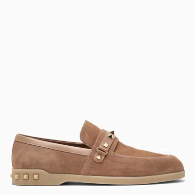 Shop Valentino Camel-coloured Leather Leisure Flows Moccasin In Beige