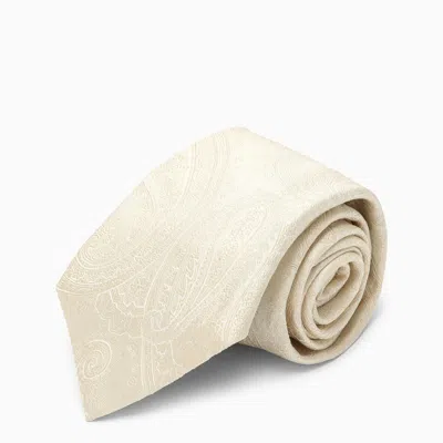Shop Brunello Cucinelli Panama Silk Paisley Tie In White