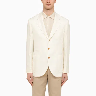 Shop Brunello Cucinelli Single-breasted White Linen Jacket