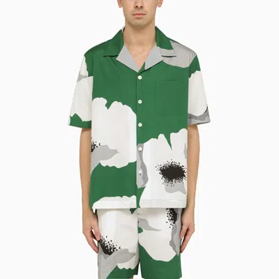 Shop Valentino | Emerald Green/grey Cotton Flower Portrait Shirt In Multicolor