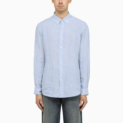 Shop Polo Ralph Lauren | Blue/white Custom-fit Linen Striped Shirt In Black