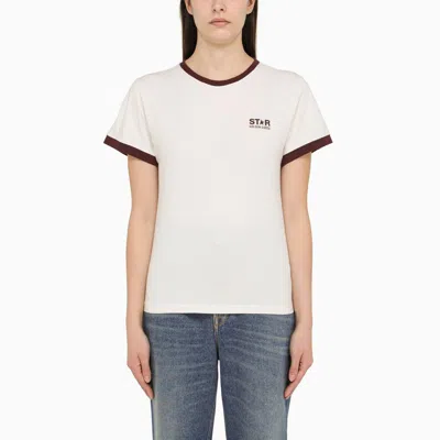 Shop Golden Goose | White/bordeaux Cotton T-shirt With Logo