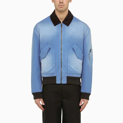 Shop Loewe Blue Washed Effect Zipped Cotton Bomber Jacket