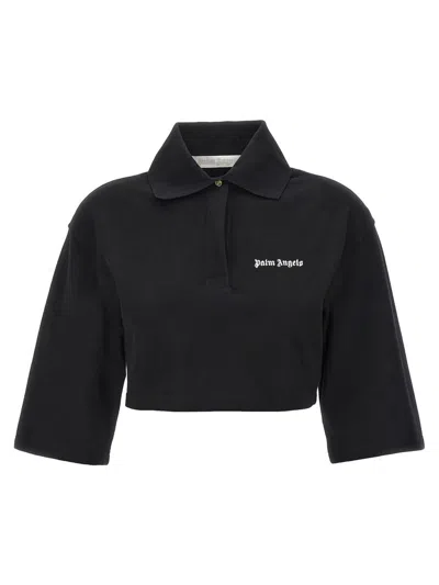 Shop Palm Angels 'classic Logo' Crop Polo Shirt In White/black