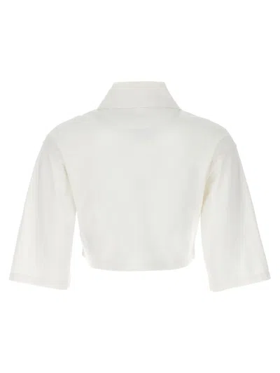 Shop Palm Angels 'monogram' Crop Polo Shirt In White/black