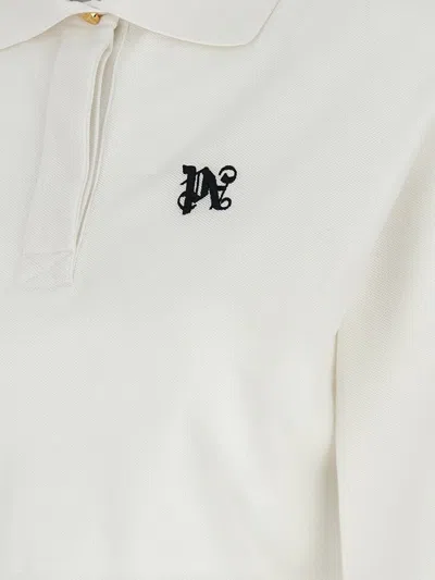 Shop Palm Angels 'monogram' Crop Polo Shirt In White/black