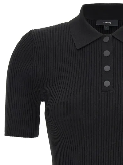 Shop Theory Ribbed Polo Shirt In Black